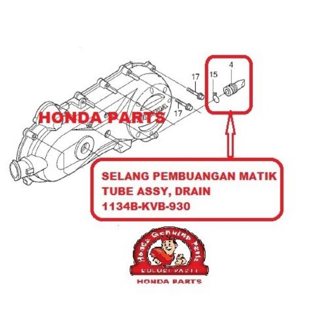 SELANG PERNAPASAN PEMBUANGAN MOTOR HONDA MATIK TUBE ASSY DRAIN 1134B-KVB-930 ORIGINAL AHM