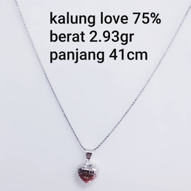 Kalung set liontin Love emas putih 75persen