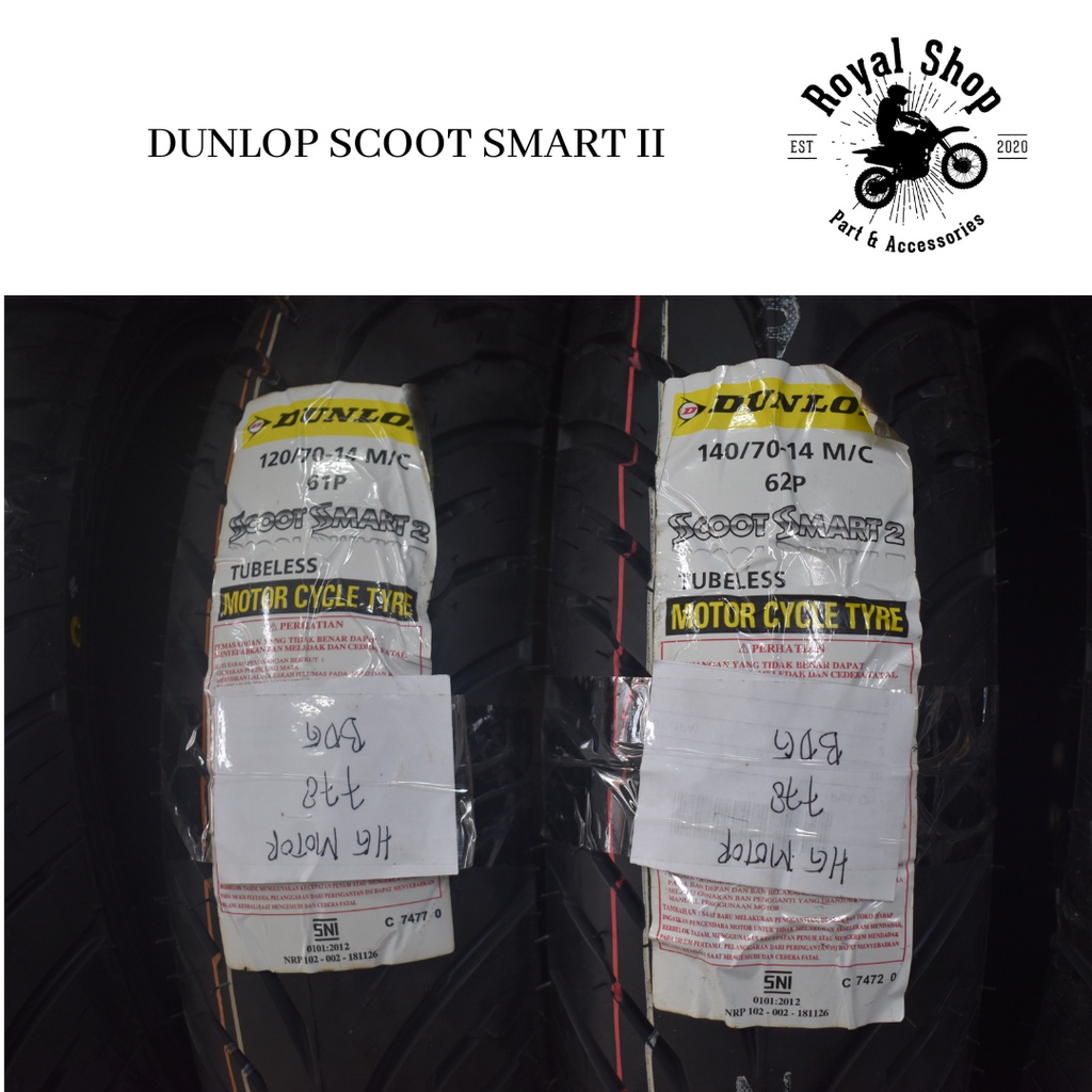 1 Sett Dunlop Scoot Smart 2 120 70 14 & 140 70 14 TUBELESS Aerox Pcx