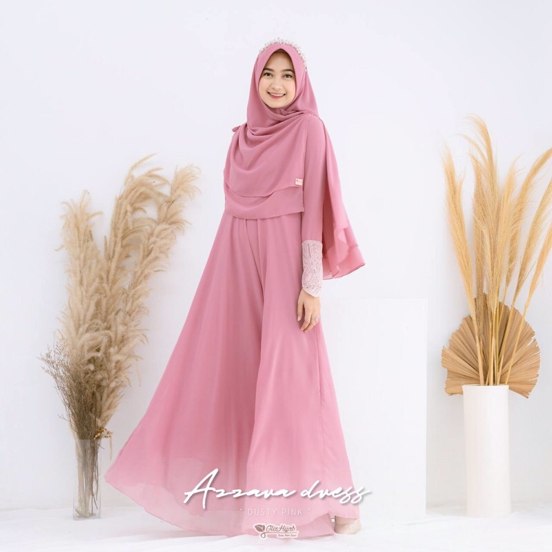 GlizHijab | Azzarah Dress - Dress Only Premium Bahan Cerutti Babydoll Gaun Muslimah Dress Umroh Syari Size XS - JUMBO-7