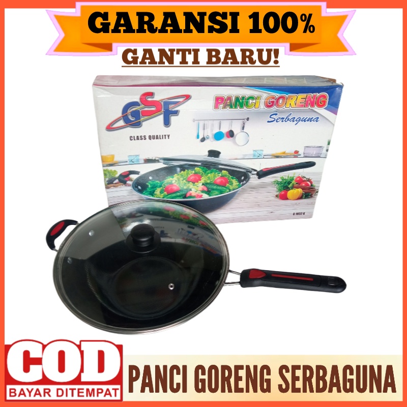 Panci Serbaguna Tutup Kaca 32Cm Wajan Penggorengan Wajan Enamel Tutup Kaca Wajan Penggorengan Enamel