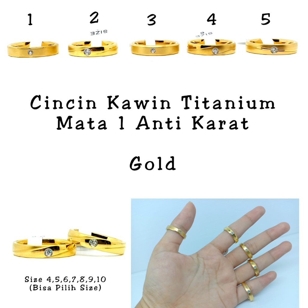 Cincin Kawin Couple Pasangan Titanium Mata 1 Gold Import Premium Anti Karat CN171
