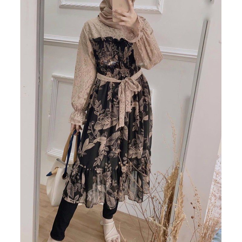 VELA TUNIK KOMBINASI BRUKAT. BROKAT MOTIF FLORAL FASHION