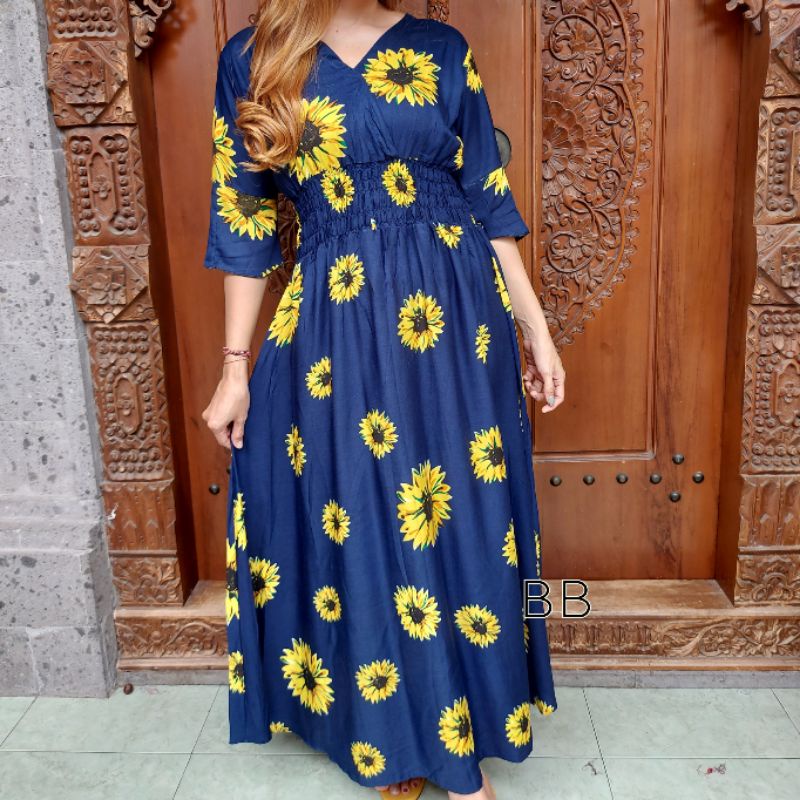 GAMIS BALI / DRES MOZA ( lengan lonceng)-Flower navy