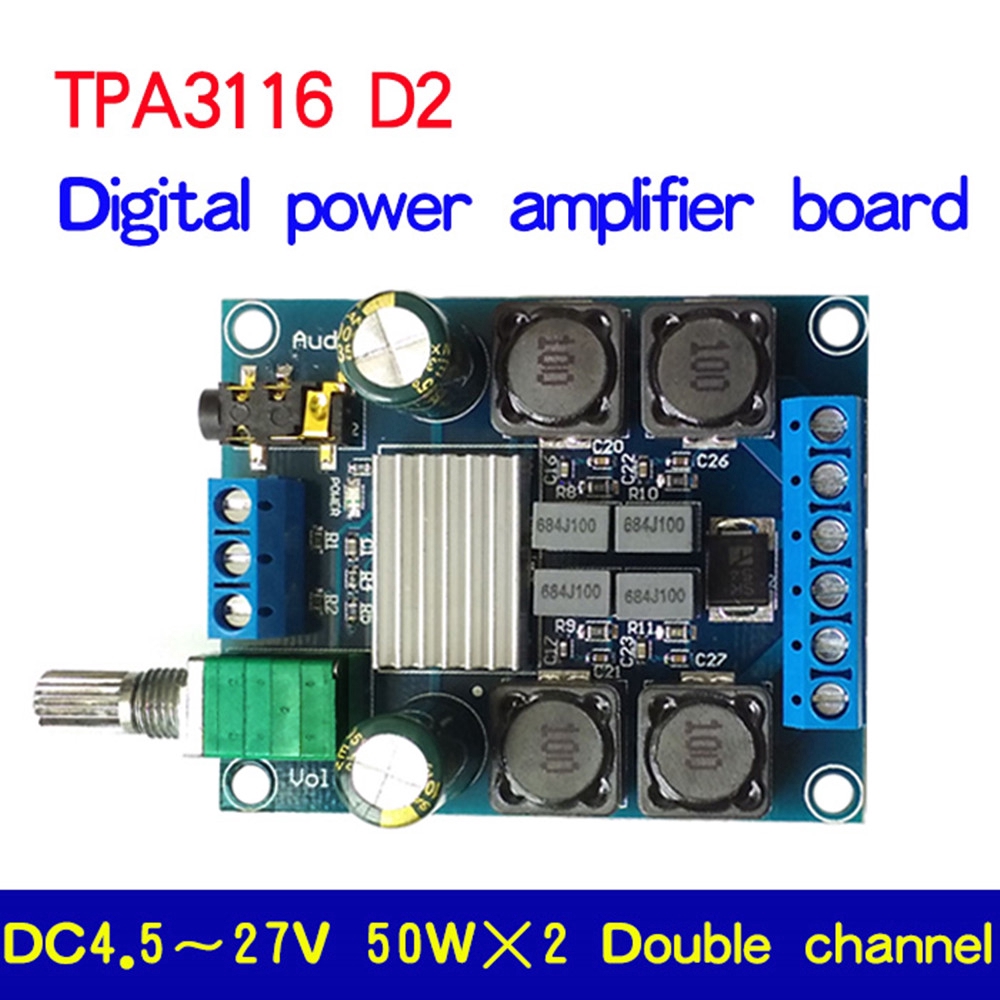 Penguat Daya Stereo Tpa3116 Tpa3116 D2 50w+50w Dual Channel Dc4.5-27V 50wx2