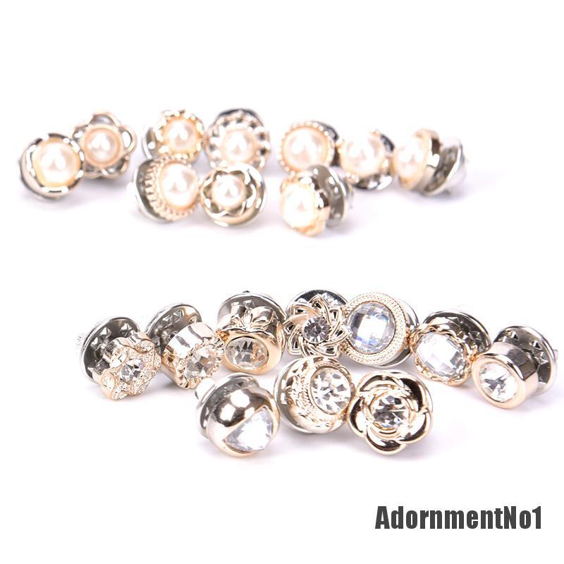 (Adornmentno1) 10pcs / set Bros Pin Bentuk Bunga Aksen Mutiara + Kristal Untuk Aksesoris Wanita