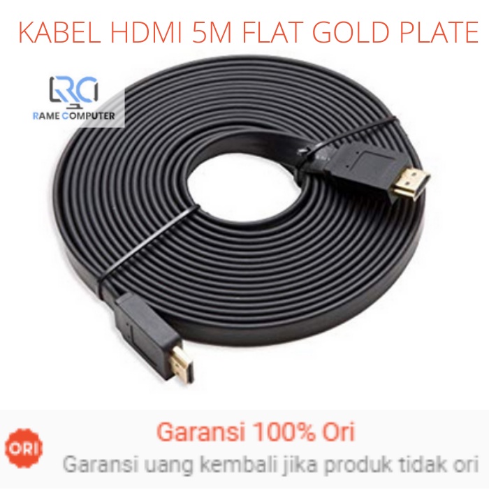 Kabel HDMI Flat / Slim 5M Super Murah Berkualitas FULL HD VERSI 1.4 GOLD PLATE