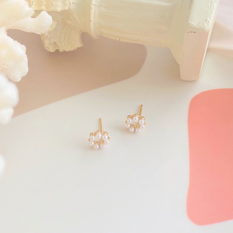 Elegant Pearl Gold Stud Earrings Anting Korea Round Party Earring for Women Girl Jewelry Accessories Gift