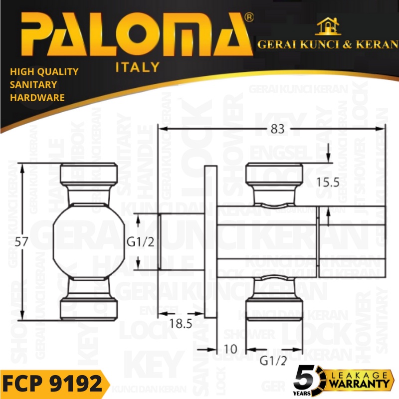 PALOMA FCP 9192 Keran Stop Cabang Toilet WC Jet Shower Tembok Kran Air