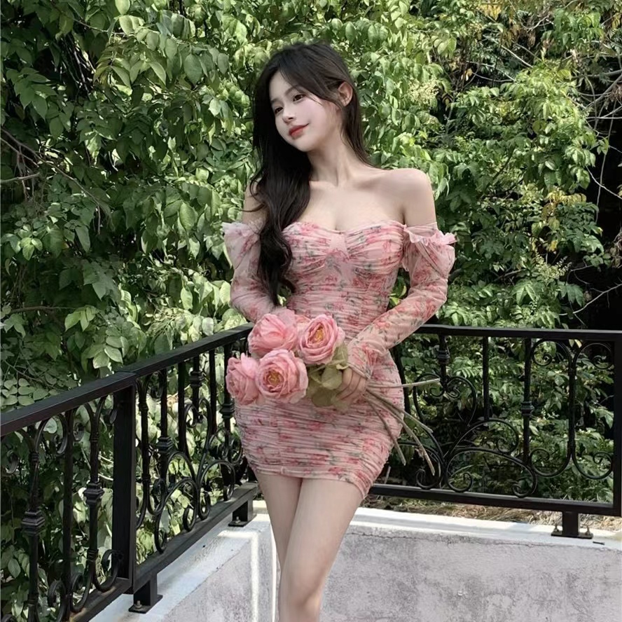 Korean Dress Sabrina Body Strict Gaun Wanita 2769