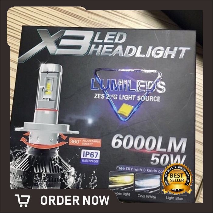 LED HEADLIGHT X3 H4 HI LO BERGARANSI