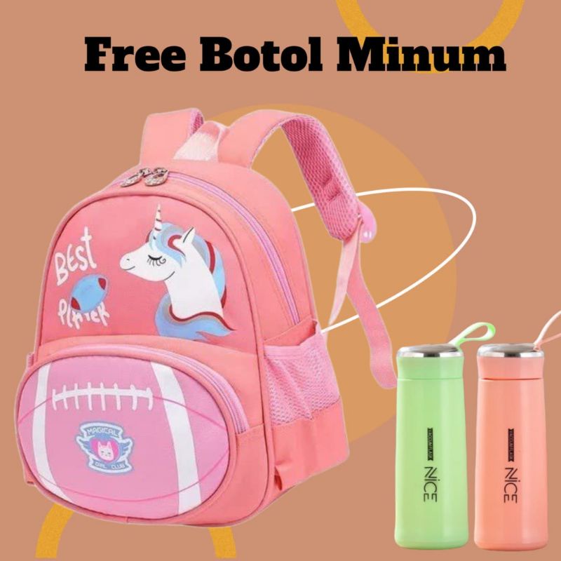 Tas Ransel Sekolah Anak TK dan SD Motif Dino dan Kuda Poni