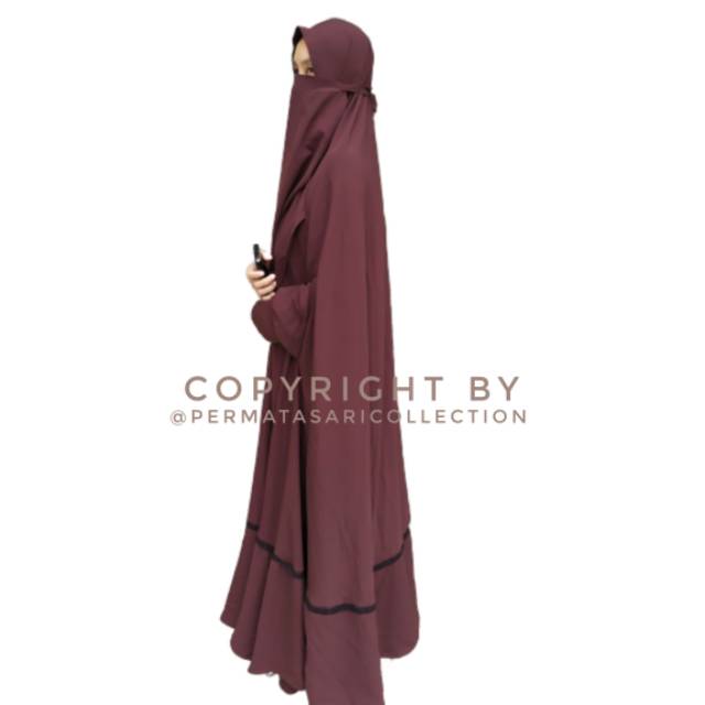 Floor Round Overhead Long Khimar Jilbab Renda Busui Wolfis Jetblack Hijaaz Taqwawear Saleeha