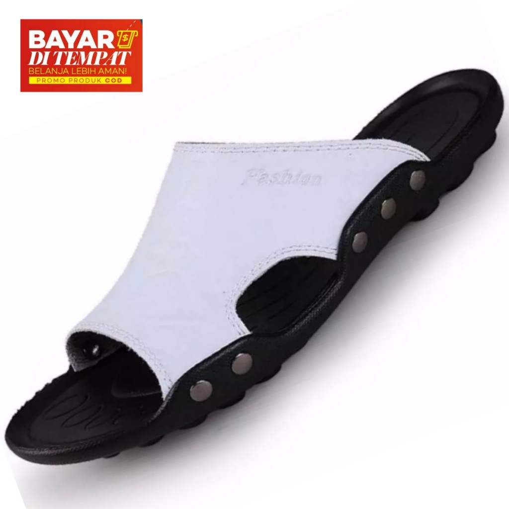 LUTTON - Sandal slide pria terbaru - SANDAL SLOP FASHION-PUTIH
