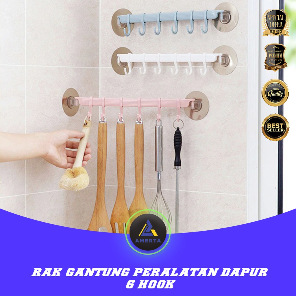 Rak Gantungan Peralatan Dapur 6 Hole Strong Adhesive Hook