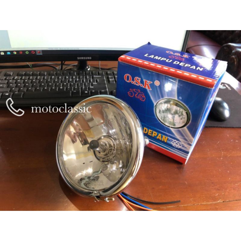 Lampu CB Pesek Jute Headlamp Batok Polos Crhome kaca Putih lampu RX King pesek