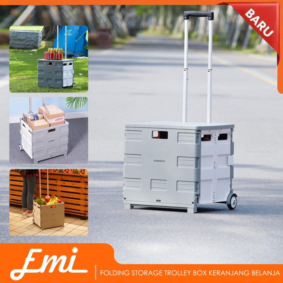 Folding Storage Trolley Box Keranjang Belanja Lipat - 55L