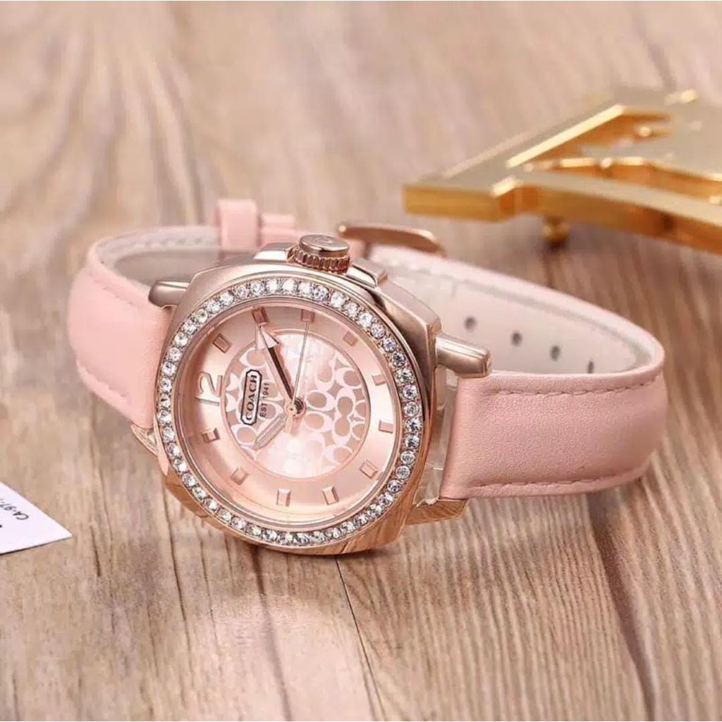 Jam Tangan Coach Original Pink Body Full Rosegold Permata Jam Tangan Wanita