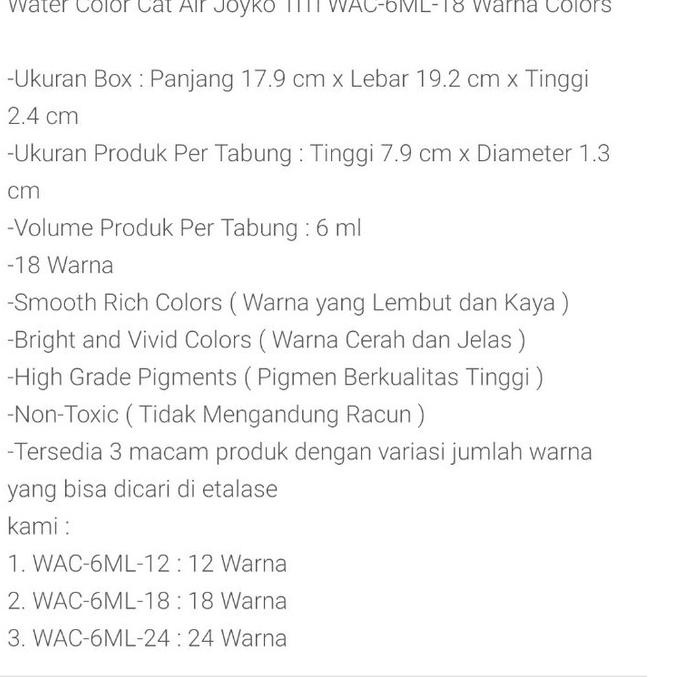 

Dapatkan Voucher Water Color Cat Air Joyko TiTi WAC-6ML-18 Warna Colors