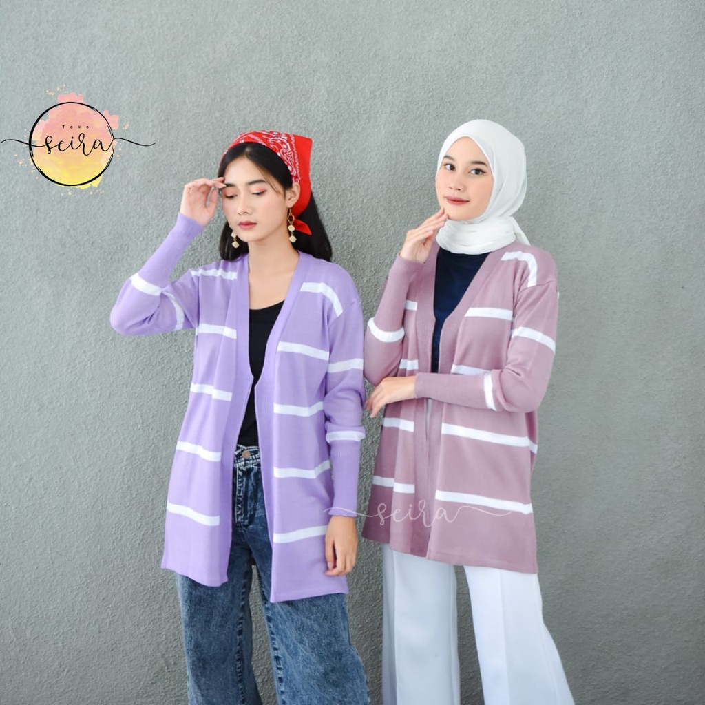 [BISA COD] Saera Cardy Outer / Saera Strip Cardigan Rajut Wanita Garis Stripe /  Pearly Clothes Saera Cardy Allura