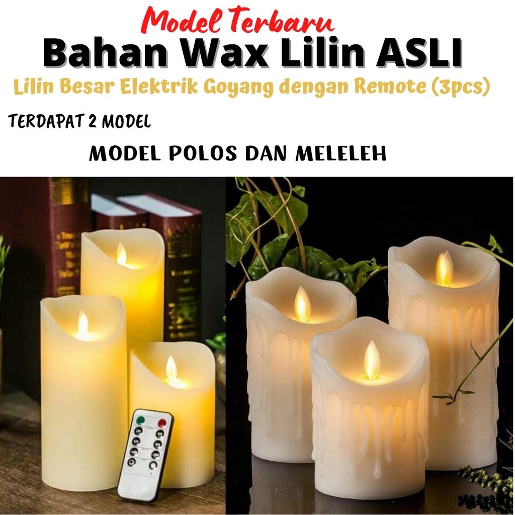 Lilin Natal Christmas Bahan Wax Lilin Asli Elektrik Goyang dengan Remote (3pcs) Lilin Natal Christmas Malam Kudus