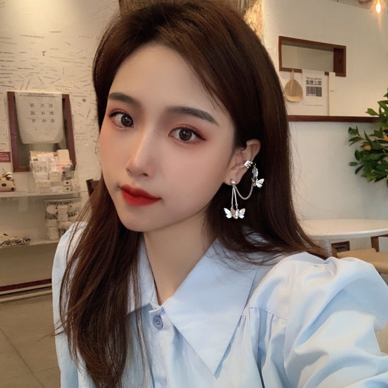 Anting Klip Tulang Telinga Bentuk u Bahan S925 Silver Aksen Berlian | Anting Bentuk Pita | Aksesoris Rambut Untuk Wanita | Anting Bahan Stainless Steel | Kotak Hadiah Untuk Hadiah