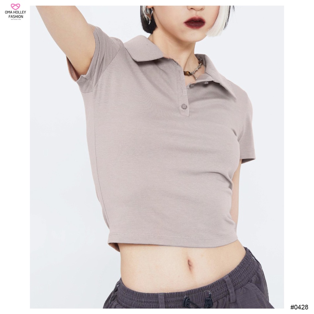 (COD) OH Fashion Syla Polo Crop Tee Lengan Pendek #0428