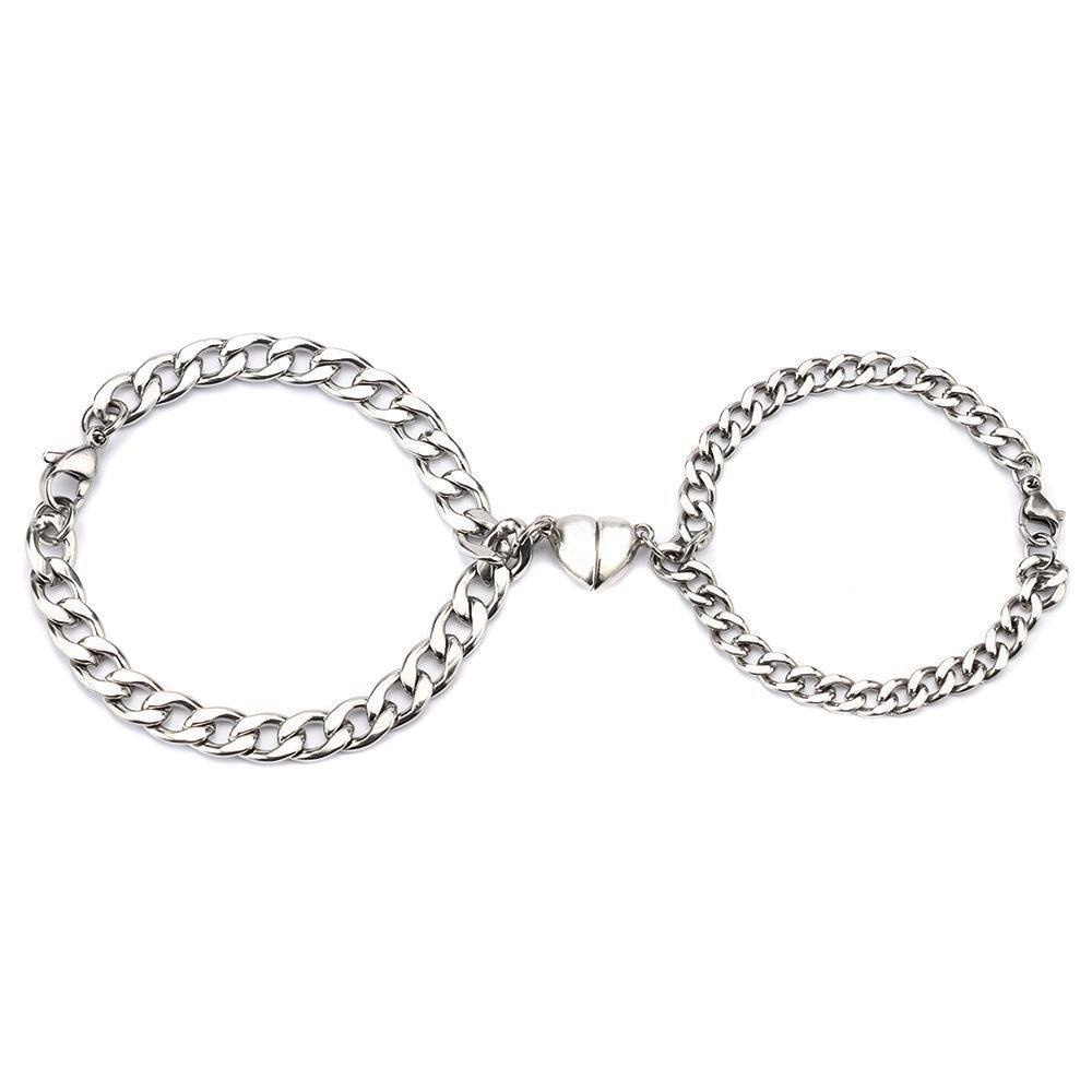 2pcs Gelang Rantai Silver Magnetik Untuk Pria Dan Wanita