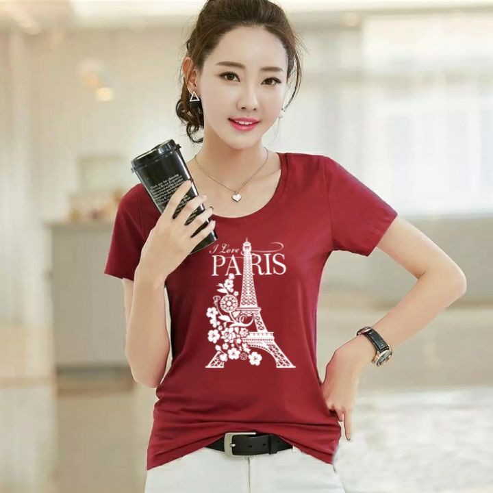 Jeslyn.Fashion Baju Kaos wanita Lengan Pendek Kekinian Abg dan Dewasa Adem dan Tebal,Pakaian wanita Atasan TShirt wanita Baju Kaos Cewek Dewasa,Remaja,Abg Tangan Pendek Terbaru Kekinian Murah Paris-Maron