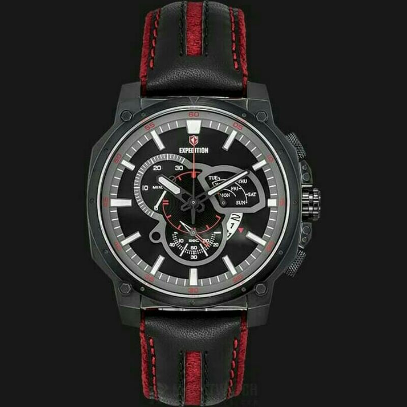 Jam tangan Expedition 6729 Tali kulit hitam chronograph Original Pria