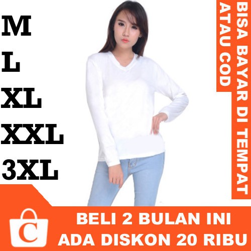 CORATCORETUDIO Kaos Wanita T-Shirt Cewek Perempuan Jumbo Big Size Panjang Polos Leher V Neck PUTIH