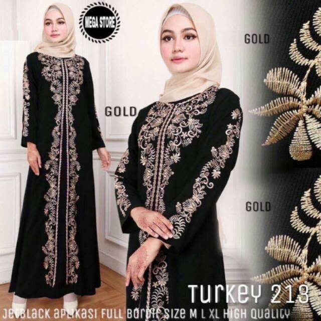 Gamis abaya hitam bordir arabian turkey 213 ori Mega