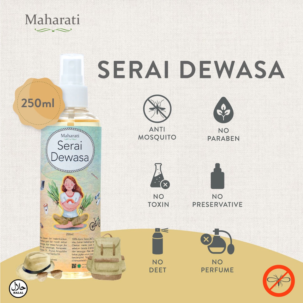 MAHARATI SERAI DEWASA ANTI NYAMUK ALAMI INDOOR &amp; OUTDOOR [250ML &amp; 500ML]