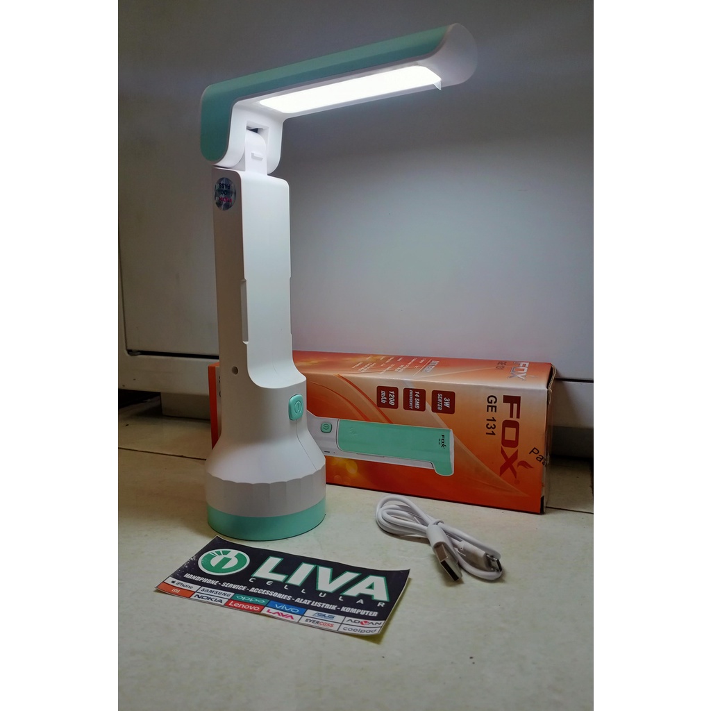 Fox Senter + Lampu Emergency LED Charge Cas GE-131 Lampu Belajar Murah Berkualitas