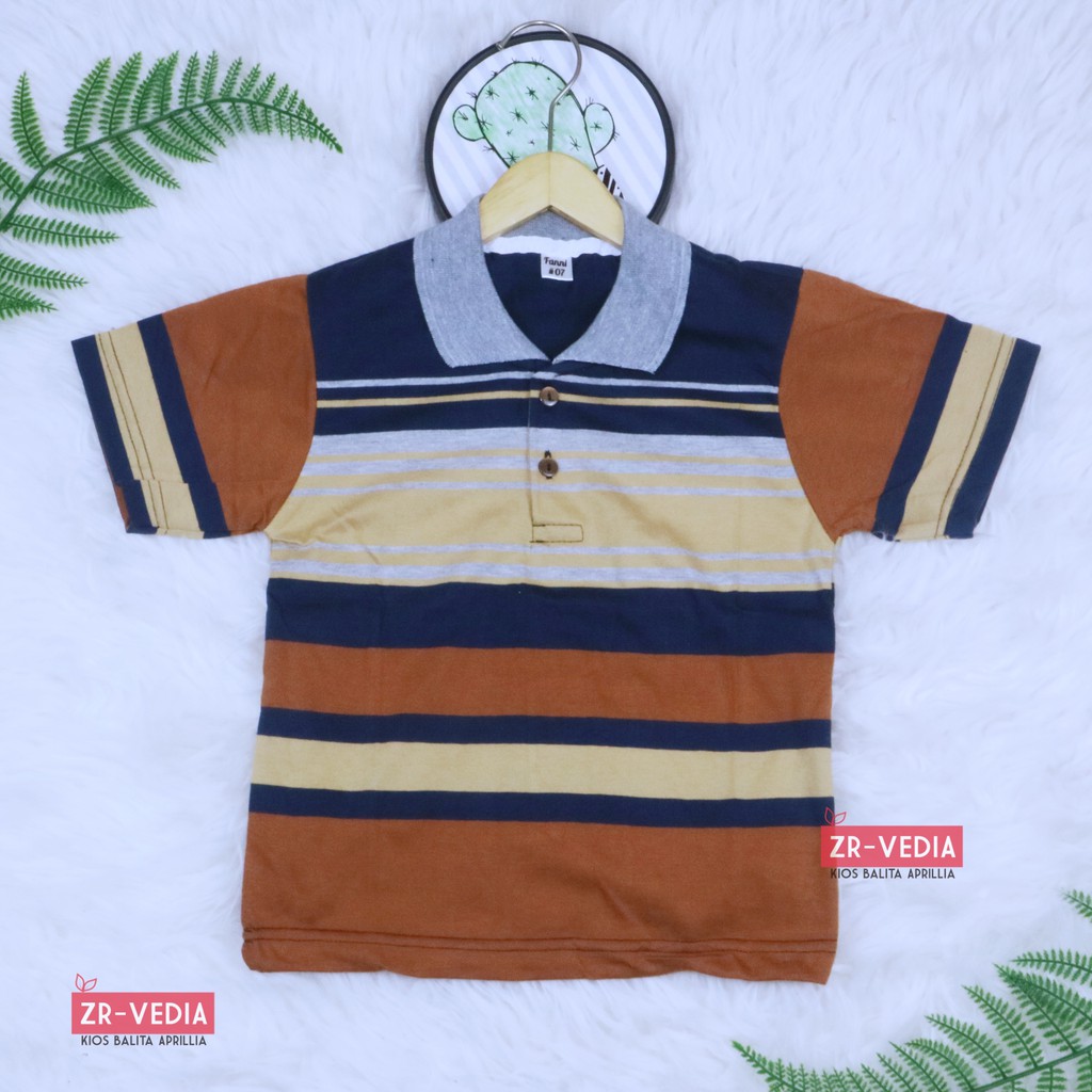 Kerah Salur T-Shirt Anak Laki uk 3-5 Tahun / Kaos Salur Baju Adem Lengan Pendek Murah Harian Polos