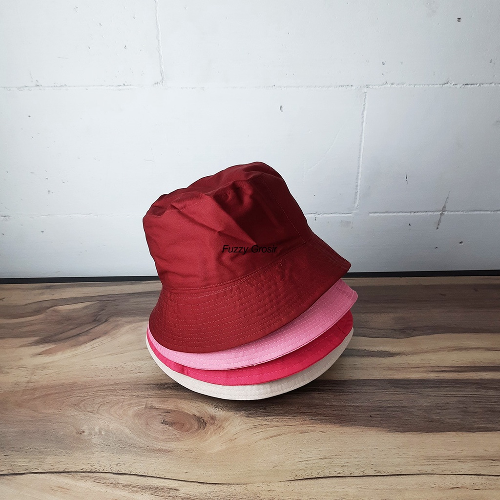 Topi Bucket Hat Polos Logo Pria Wanita Dewasa