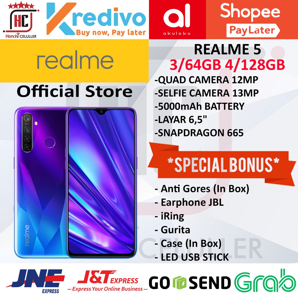 REALME 5 3/64GB 4/128GB GARANSI RESMI ORIGINAL BONUS