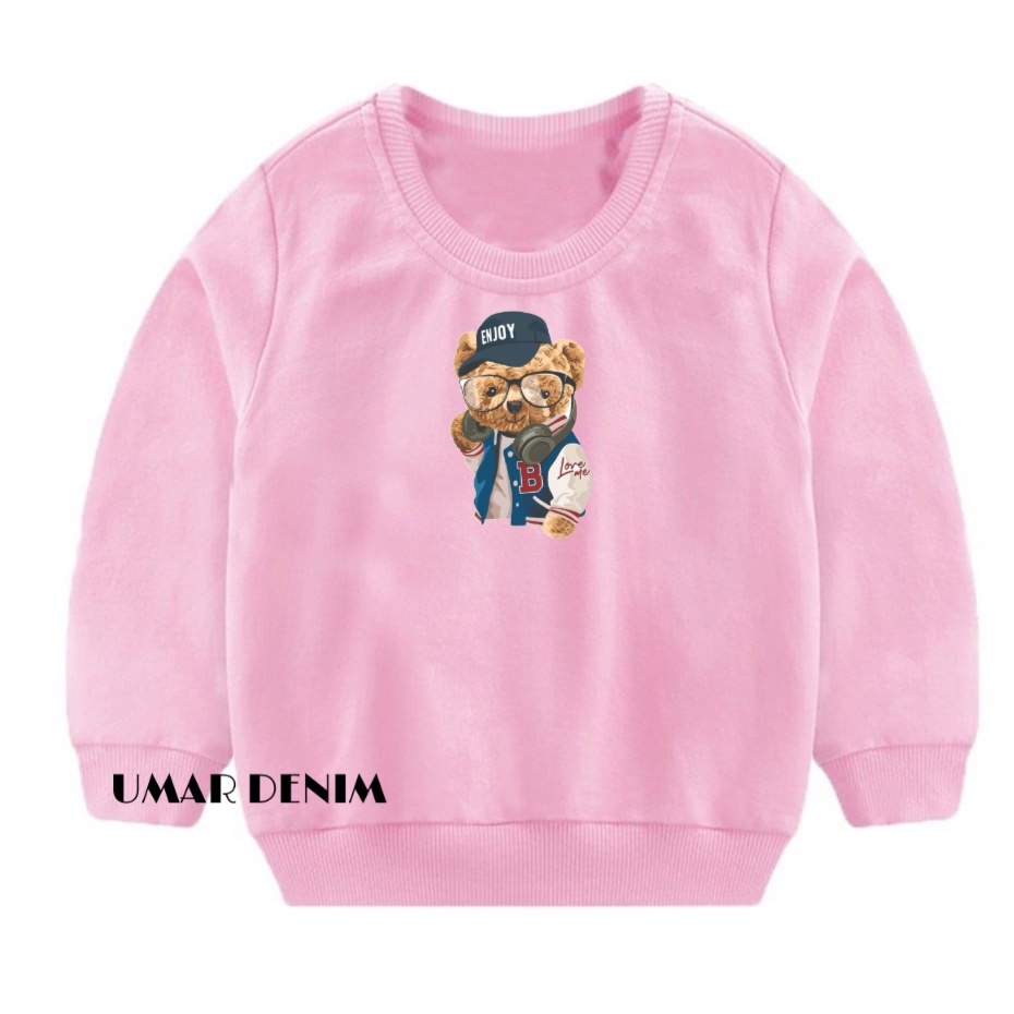 Sweater Crewneck Anak Terbaru Motif Enjoy Bearr Bahan Fleece