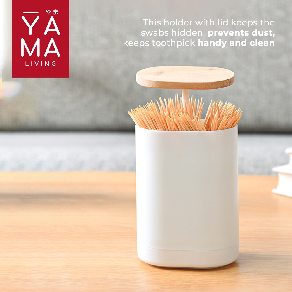 YAMA KURETA Toothpick Cotton Bud Bamboo Holder Tempat Tusuk Gigi Otomatis Bambu