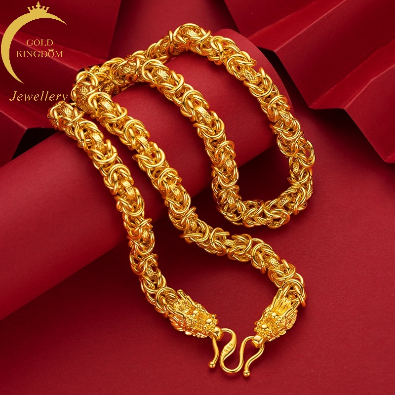 Kalung Desain Kepala Naga Bahan Kain Lapis Emas Asli Kadar 375