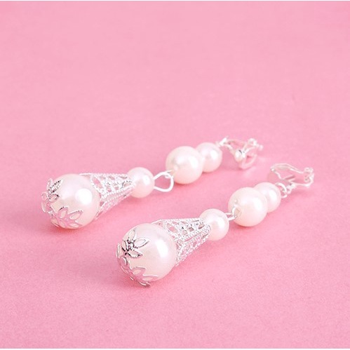 Anting Klip On Wanita Hias Mutiara Imitasi Warna Merahputih Untuk Pesta Pernikahan