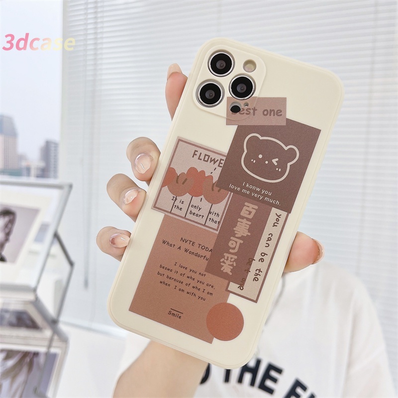 Soft Tpu Case Xiaomi Redmi Note 9 8 10 10S 9 PRO MAX 9S Xiaomi POCO X3 NFC X3 PRO M3 Redmi 9 9C NFC 9A 9i 9T 9 PRO Power 10X POCO M2 PRO A16 A74 A15 VIVO Ins Stone White Cute Bear Straight Cube Soft Case