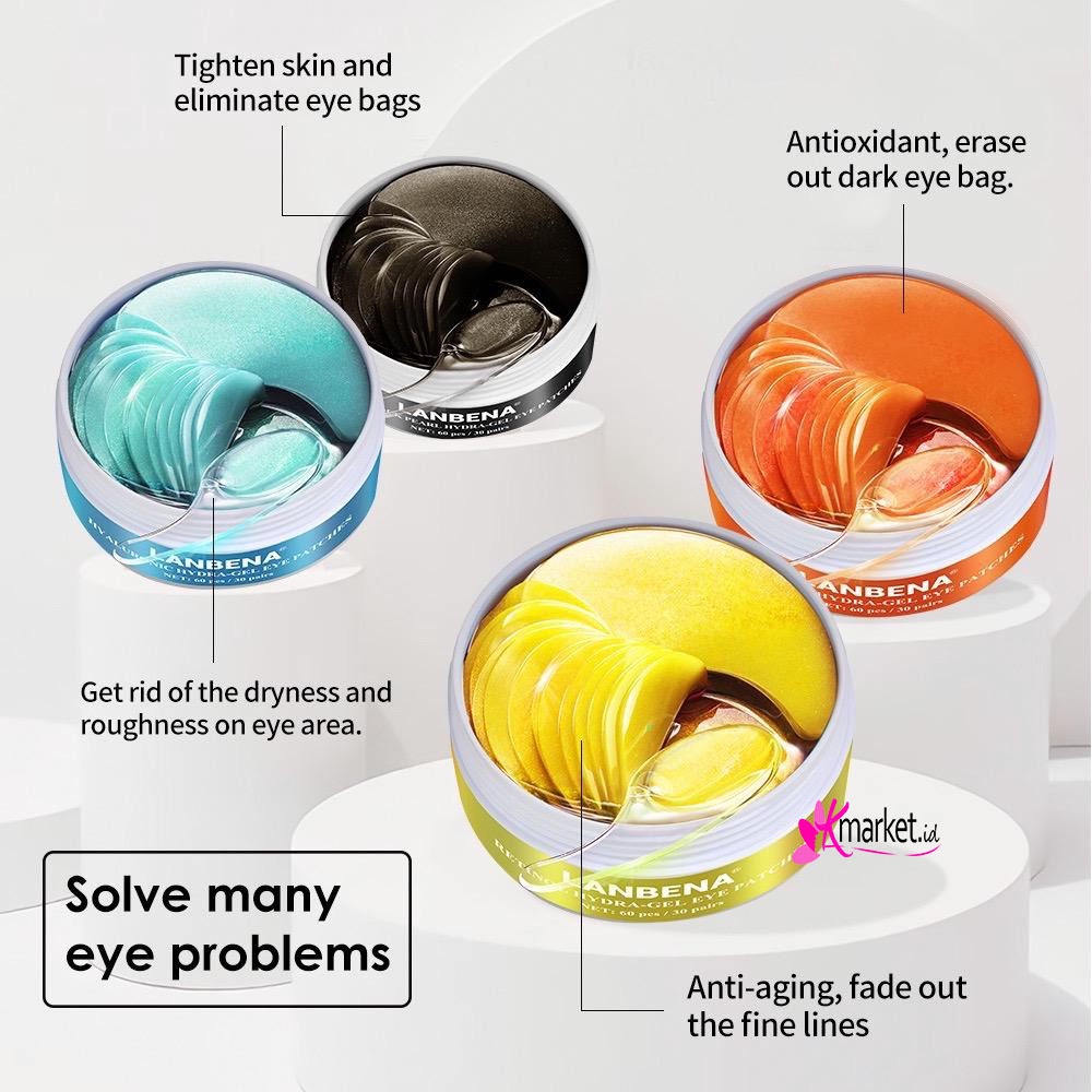 [BPOM] LANBENA Hydra Gel Eye Patches 60Pcs [Hyaluronic | Rose | Vitamin C | Gold Black Pearl]