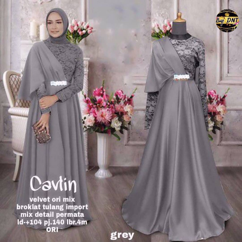 Dress Gamis Syari Brukat Kombinasi Velvet Cavlin Mewah Gaun Kondangan || LJF STORE-1
