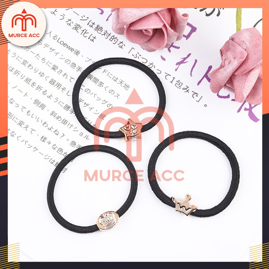 Ikat Rambut Karakter Korea Hitam / Karet Ikat Rambut Hitam Termurah / Kuncir Rambut Wanita-3