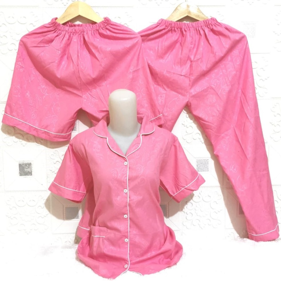 ISANNY PIYAMA SET 3IN1 SIZE.XL/PIYAMA SATIN EMBOS 3 IN 1/WARNA TERBANYAK/READY STOK/REAL PICT-PINK ROSE