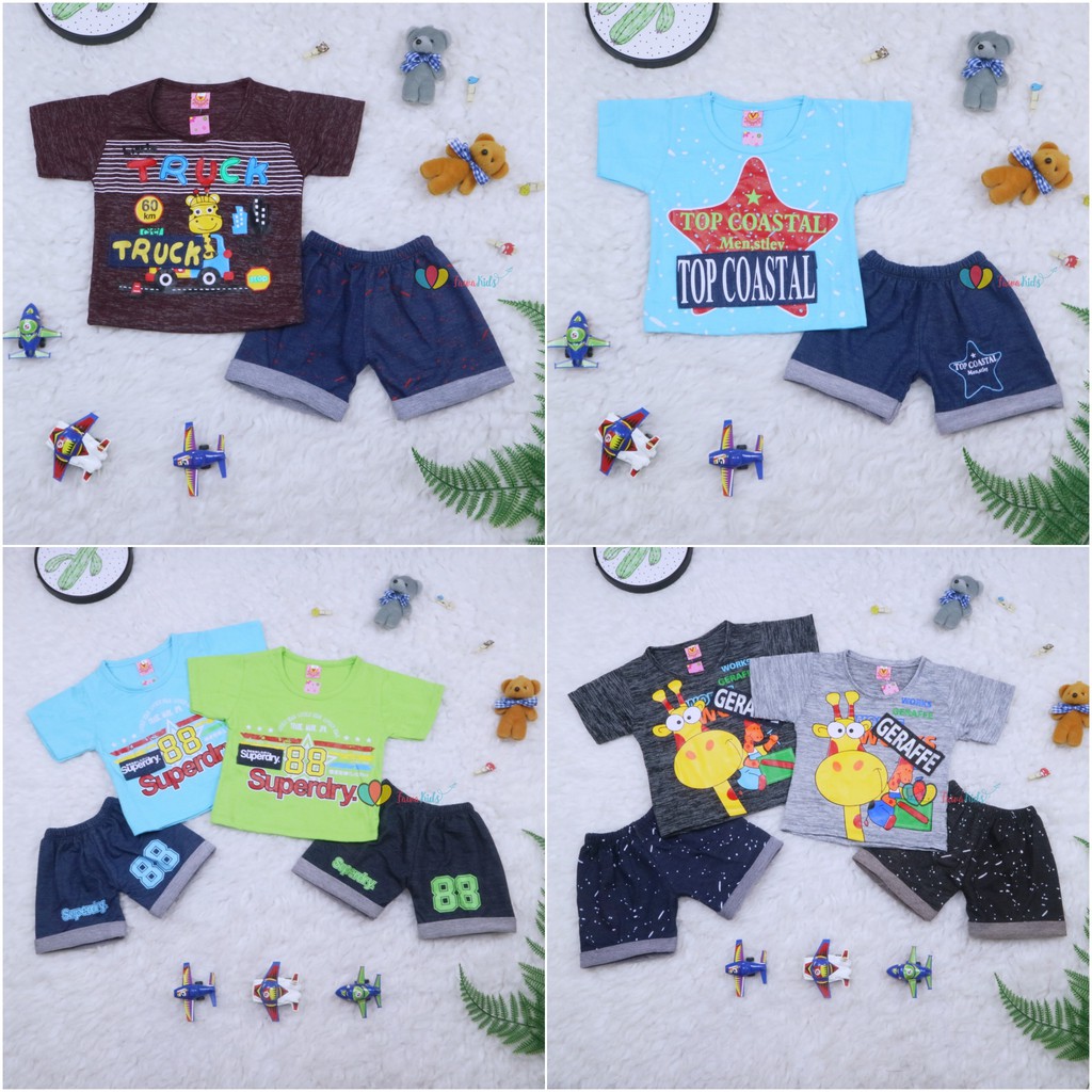 Setelan Devano uk Bayi-3 Tahun / Export Class Set Baby Boy Anak Laki Celana Lengan Bahan Kaos