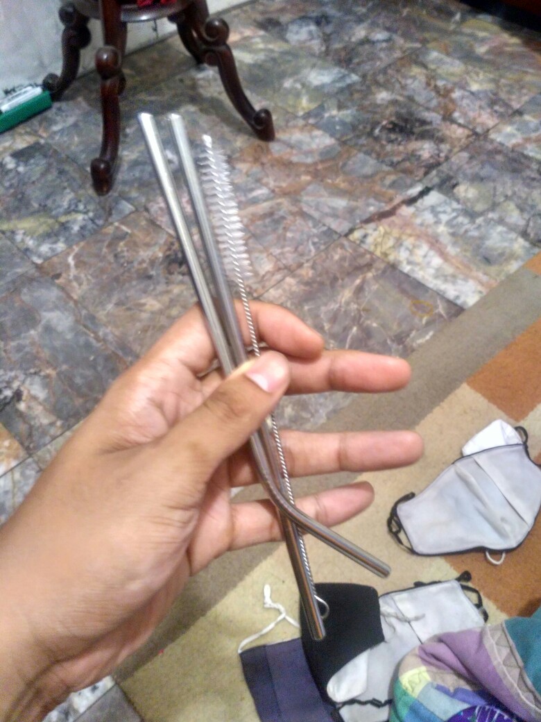[15pcs] Cod Sedotan Lurus Bengkok+sikat Stainless Steel Impor Korea Alat Dapur Ramah Lingkungan