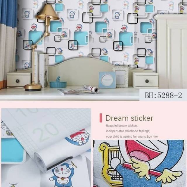 Wallpaper stiker motif doraemon 3d biru