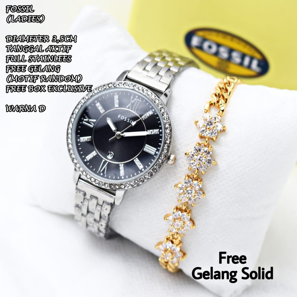 JAM TANGAN WANITA FASHION RANTAI BODY BULAT DIAMOND TANGGAL AKTIF FREE GELANG